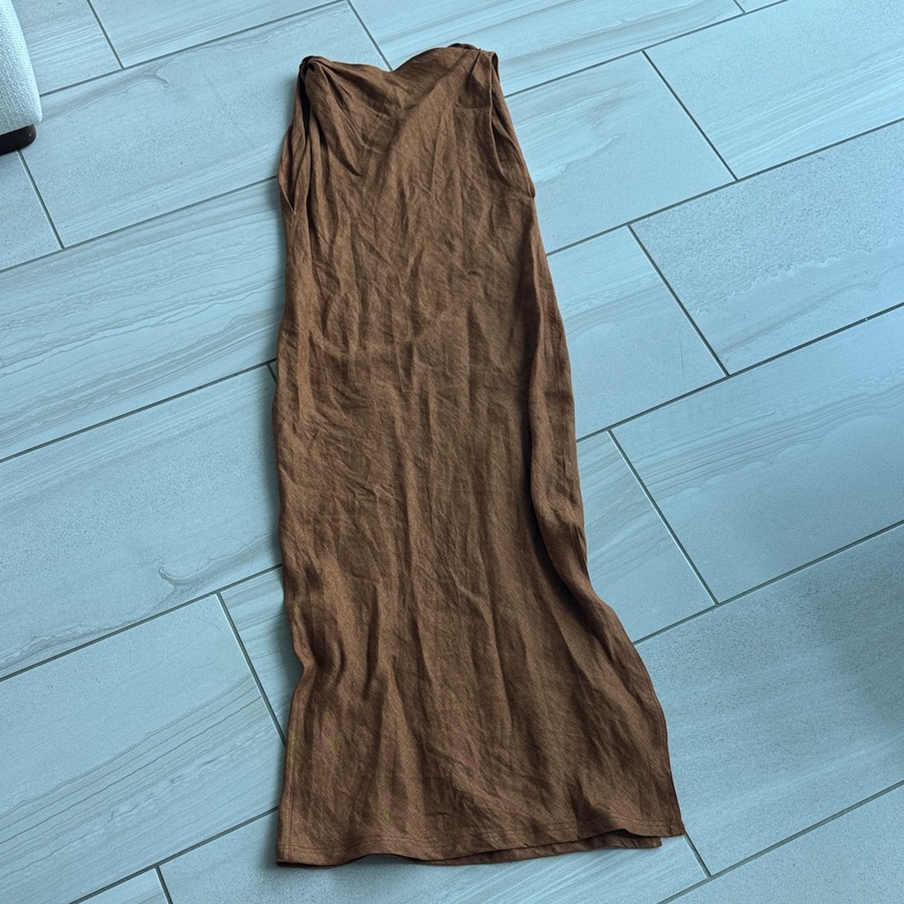 Light Brown Maxi/ Midi Zara Linen dress